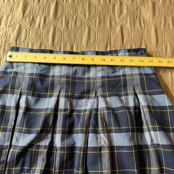 Lands' End Sz 4 Navy Yellow Plaid Pleated Skater Skirt Side Zipper - Picture 9 of 10
